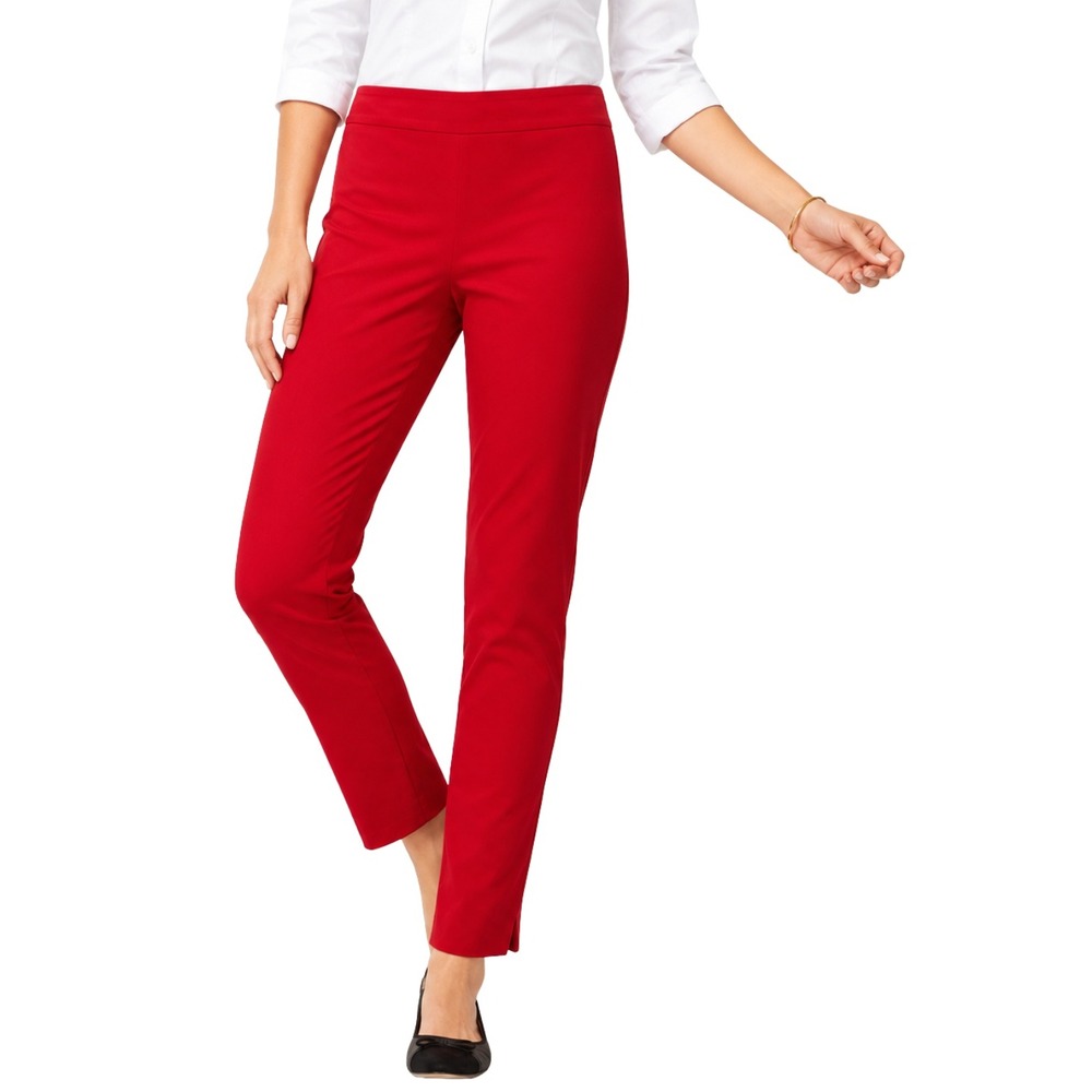 Talbots Pants Womens 18 Red Chatham Velvet Ankle Side Zip Slim Leg Cotton Blend